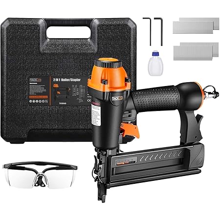 Amazon Tacklife エア タッカー 常圧適用 コンパクト 360 排気調整 フィニッシュネイラー ステープル両方使用可能 ステープル肩幅 5 7mm エア釘打機 大工工具 400本釘付 保護メガネ ケース付 誤射防止 ステープル打機 Tk5040 エアタッカ