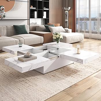 Amazon.com: Merax White 39.4'' Square Marble Veneer Coffee Table