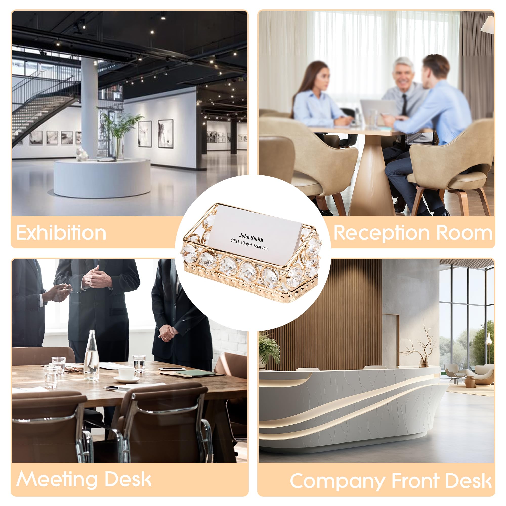 Soporte dorado para tarjetas de visita con detalles de cristal, elegante organizador de escritorio para oficina, recepción y decoración del hogar
