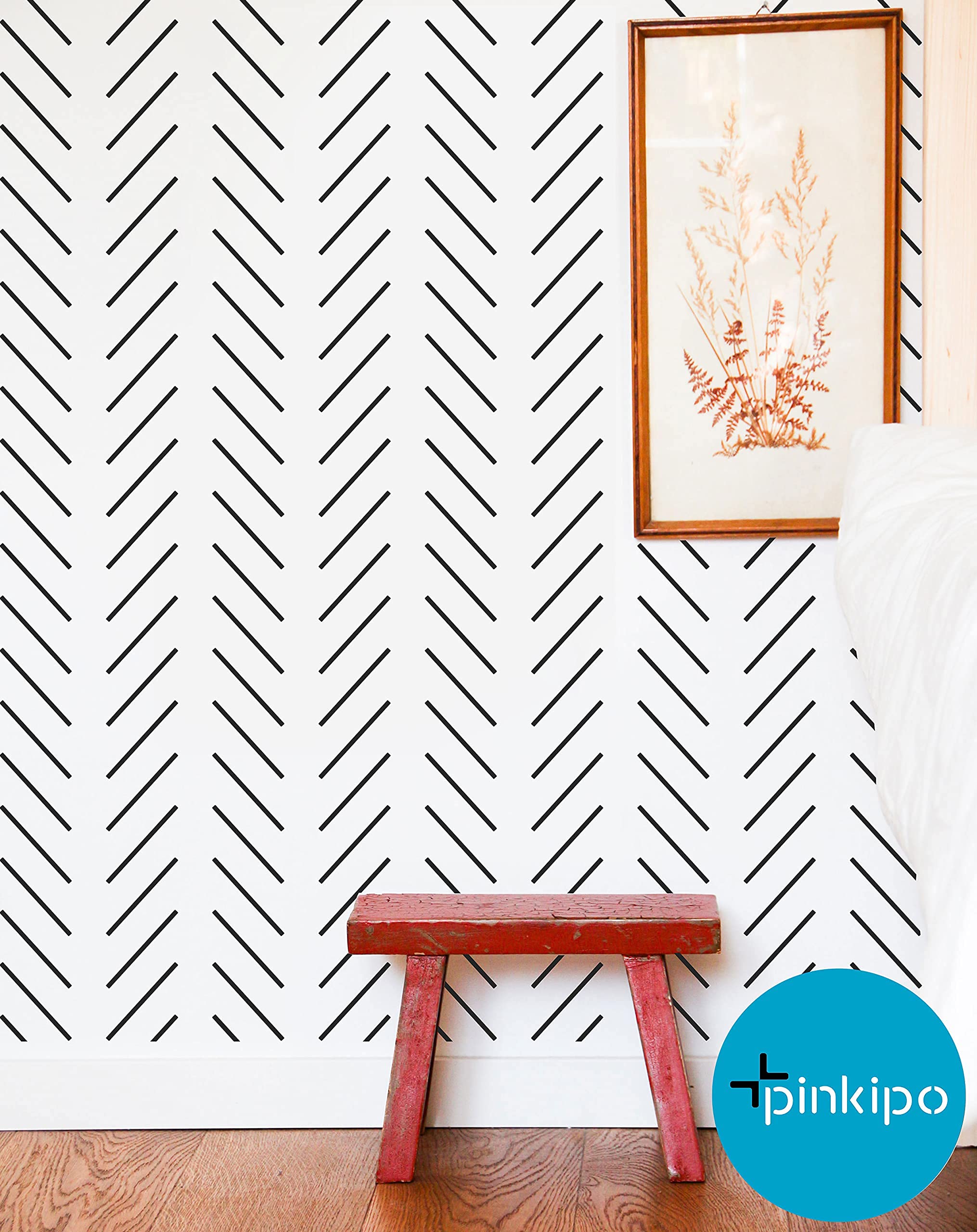 PINKIPO® , Simple Herringbone, (16"x40") XL Stencil, Large Wall Stencil, Modern Geometric Wall Stencils for Painting, Stencils for Walls, Chevron Wall Stencil Pattern