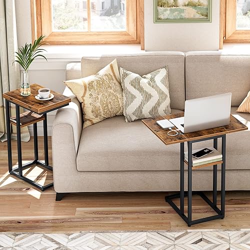 Miniatura 2 de HOOBRO Foldable End Table, C Shaped Side Table with Storage Shelf, Small Snack Table Suitable for Living Room Bedroom Small Spaces, Easy Assembly,