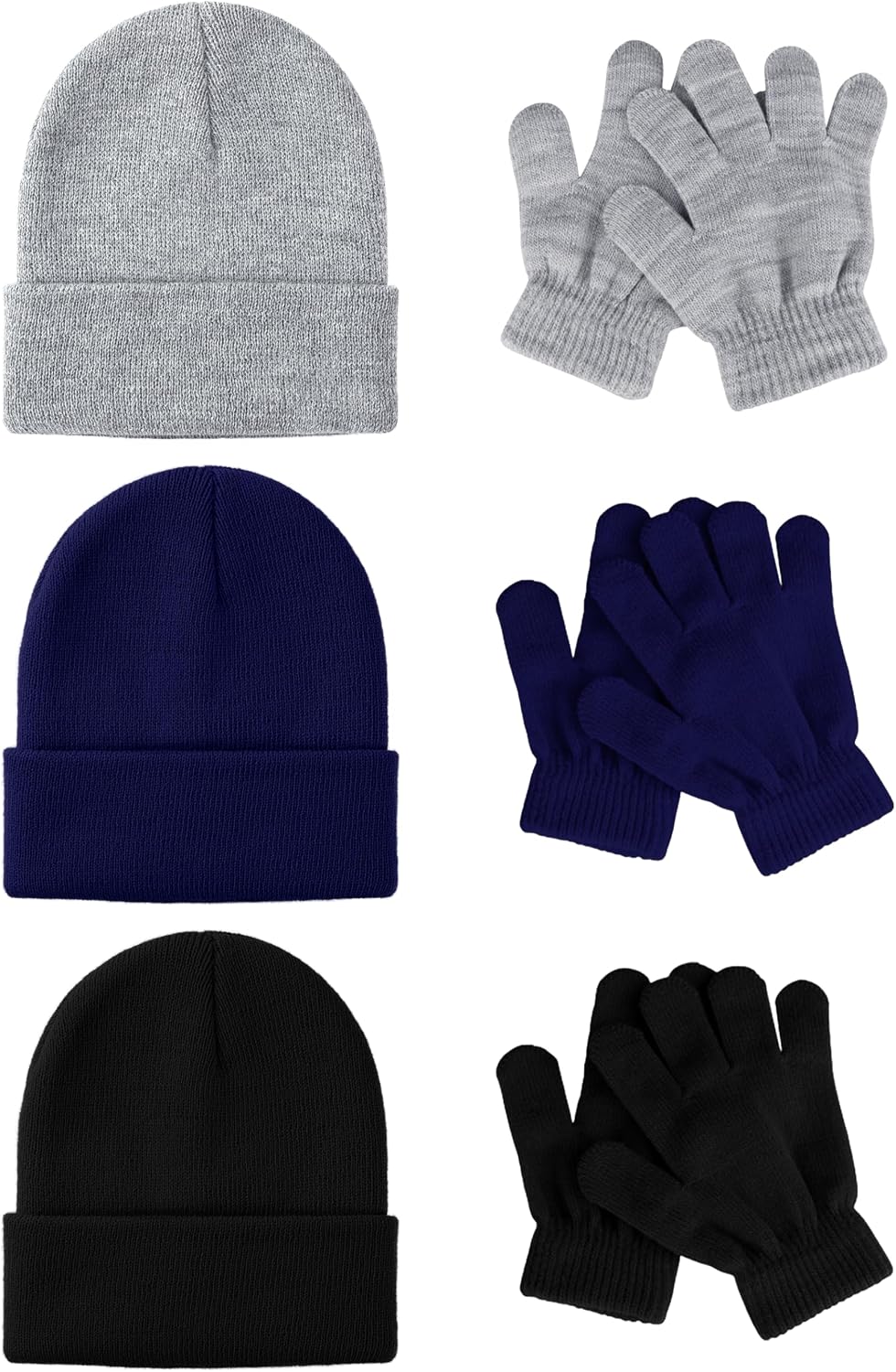 Glooarm 6 Pack Kids Beanies Hats Gloves Set, Kids Winter Hats Full Finger Gloves for Boys Girls