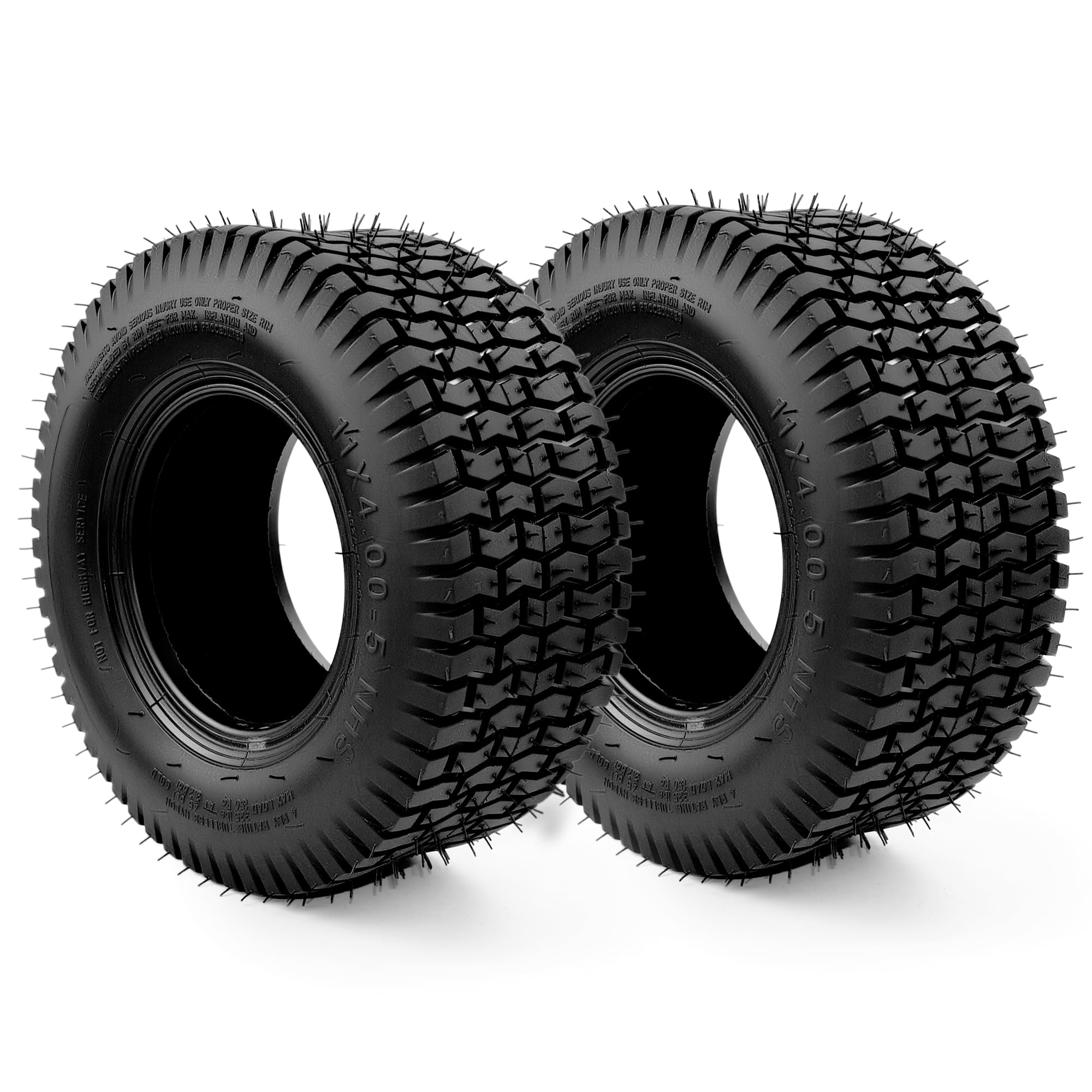 View 1 of ***STOCK PHOTO FOR REFERENCE ONLY***
2 Pack 11x4.00-5 Lawn Mower Tires Tubeless 4PR Turf Saver Tires for Garden Tractor Riding Mower Dump Cart