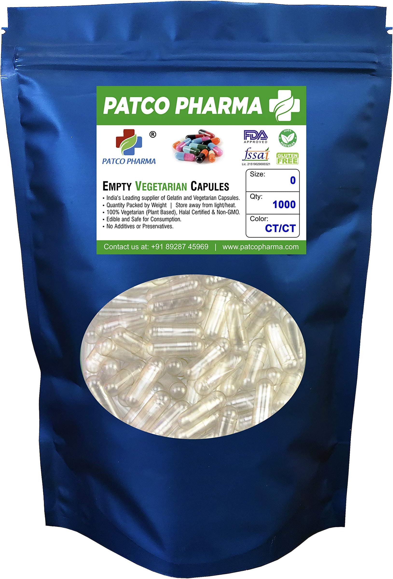 Patco Pharma- Size 0 Transparent Empty Vegetarian Pill Capsule - Superior Quality Gluten Free Halal Certified for DIY Powder Filling (Pack of 1000 Pcs)