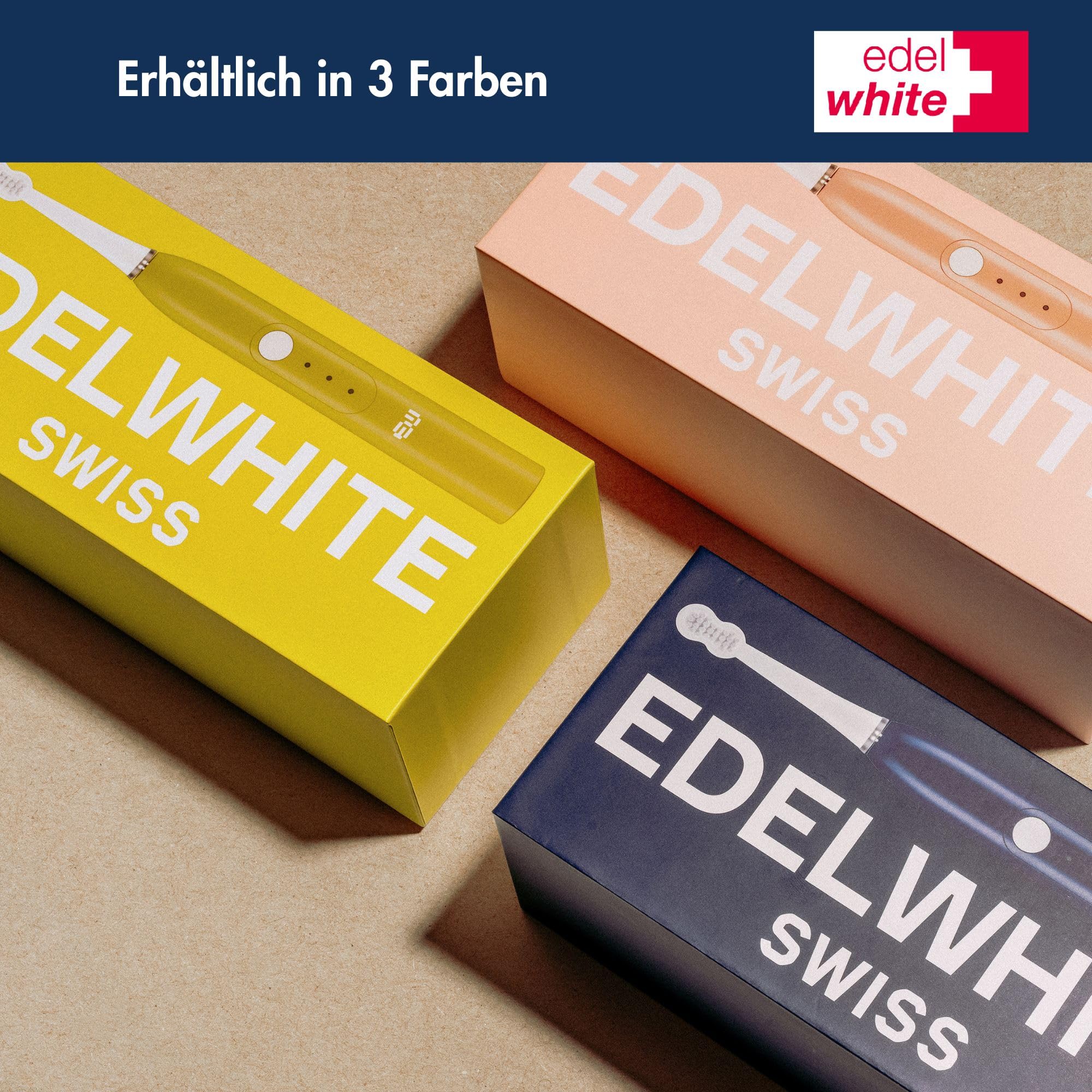 edel + white swiss - EW‑SG9 Viva Sonic - Brosse à dents suisse hydrodynamique avec 3 têtes de brosse professionnelles, charge directe USB C et mode massage - Compact et puissante - Bleu