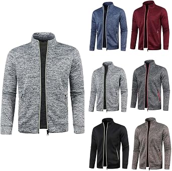 Drynomc Mens Zip Up Sweatshirt Without Hood Fall Fashion Jackets Zipper Mock Neck Coat Casual Long Sleeve Top With Pockets