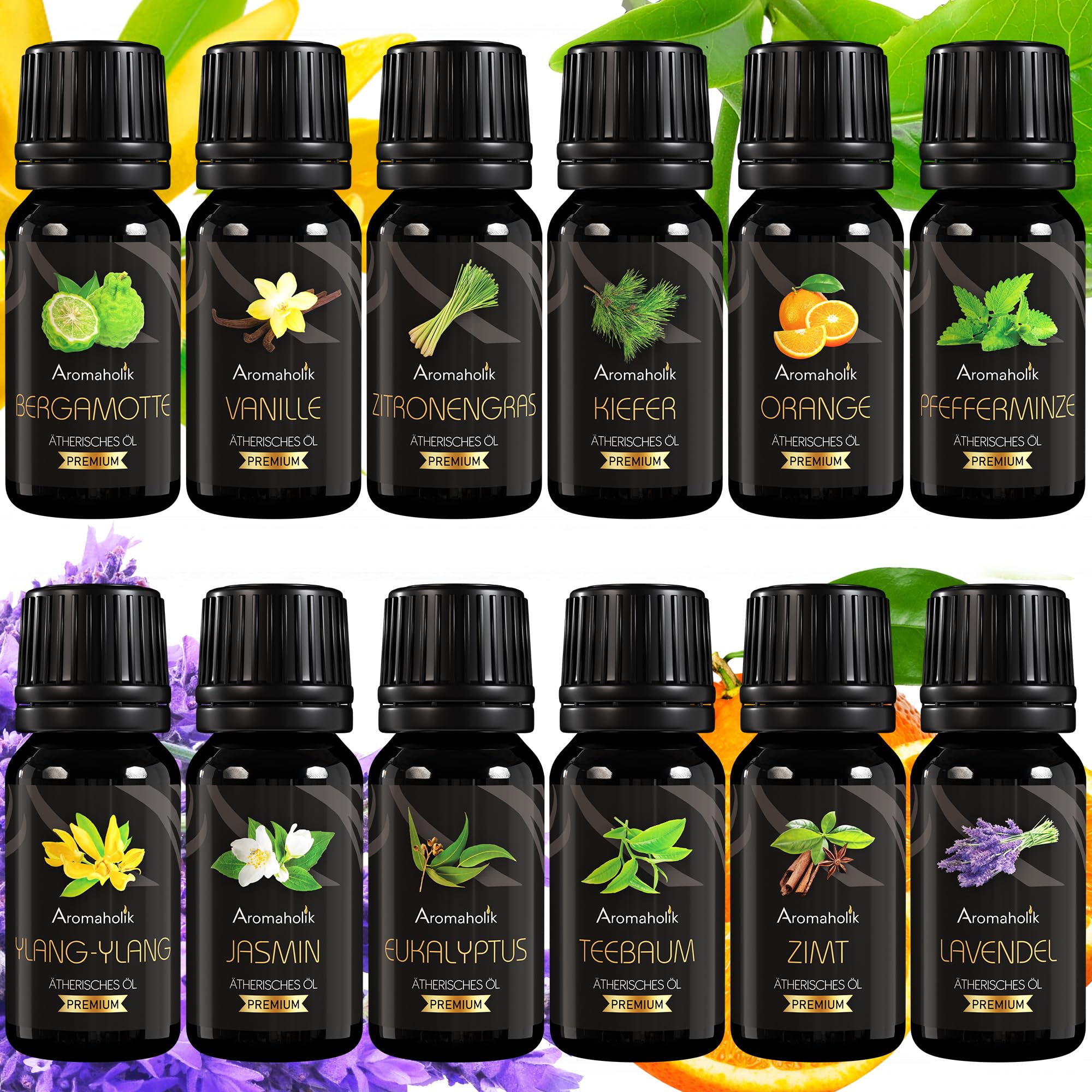12er Set Ätherische Öle BIO 100% natürlich – Aromatherapie & Wellness – Essential Oil Set 12 × 10ml, zertifiziertes Öl aus Indien