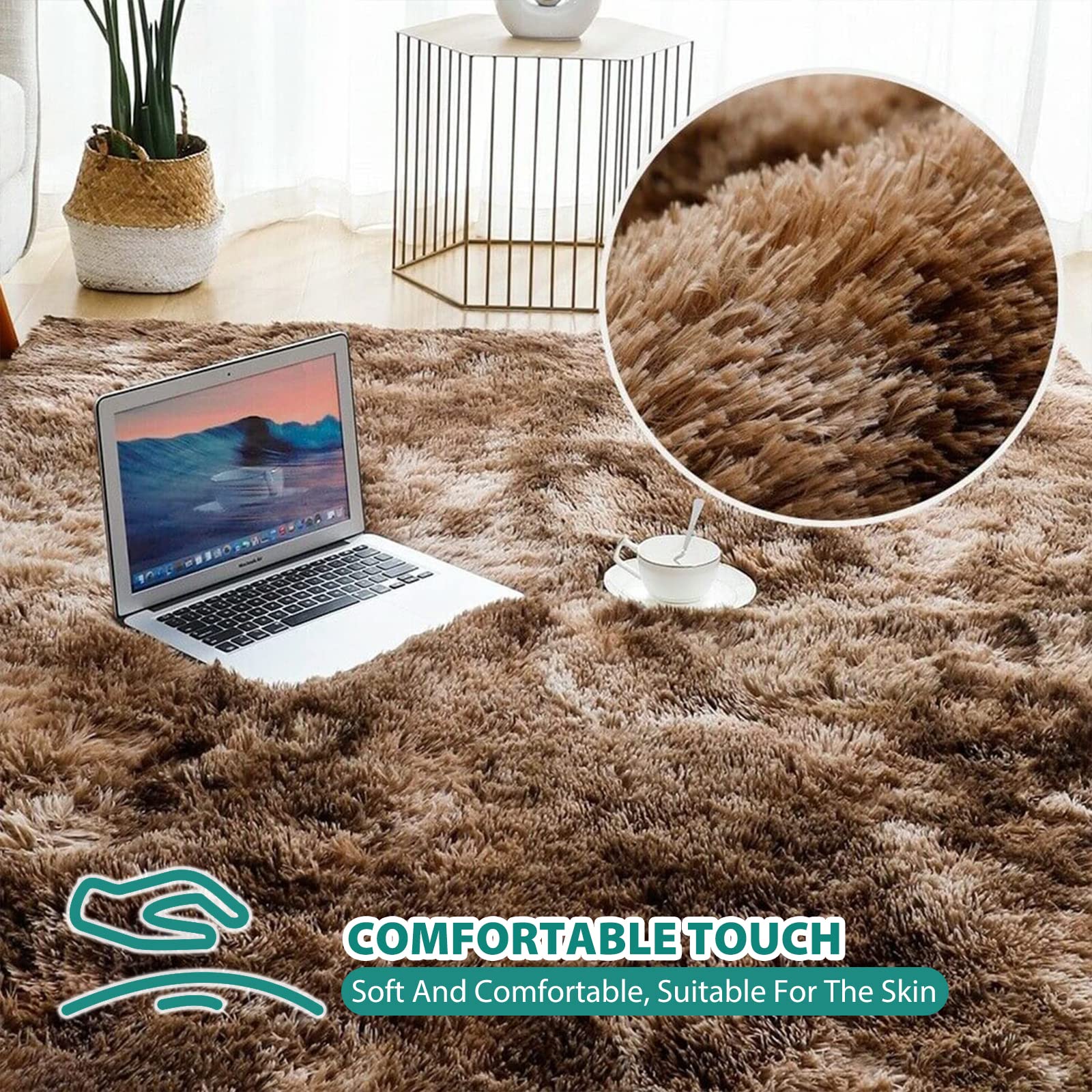 Tappeto Morbido Shaggy Rose Per Soggiorno, Camera Da - Foto 5