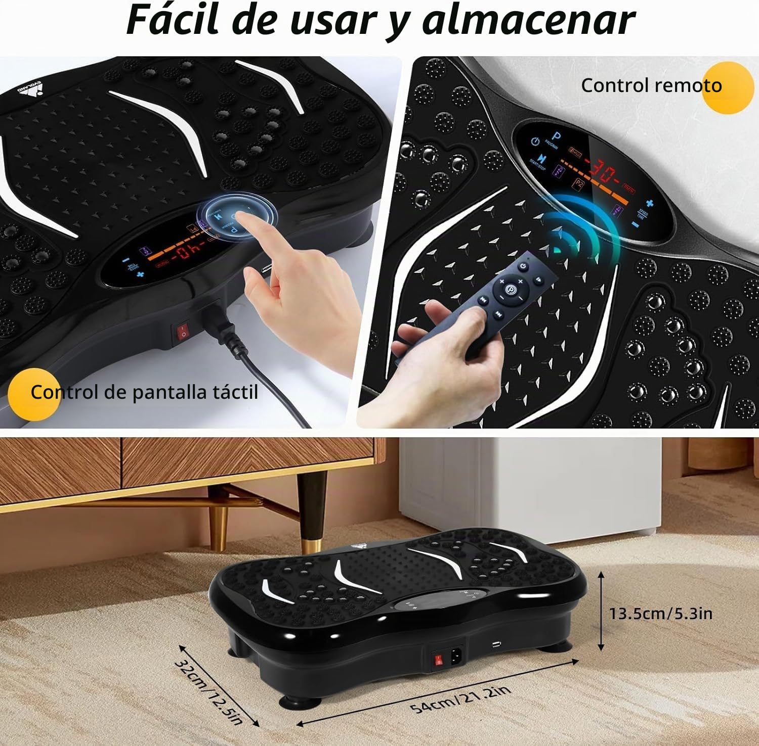 EVOLAND - Placas de vibración, máquina de ejercicio de fitness para uso doméstico, con altavoz Bluetooth, 5 modos de programa, 2 bandas de resistencia, entrenador de fitness de vibración, carga máxima de 330 libras (B)