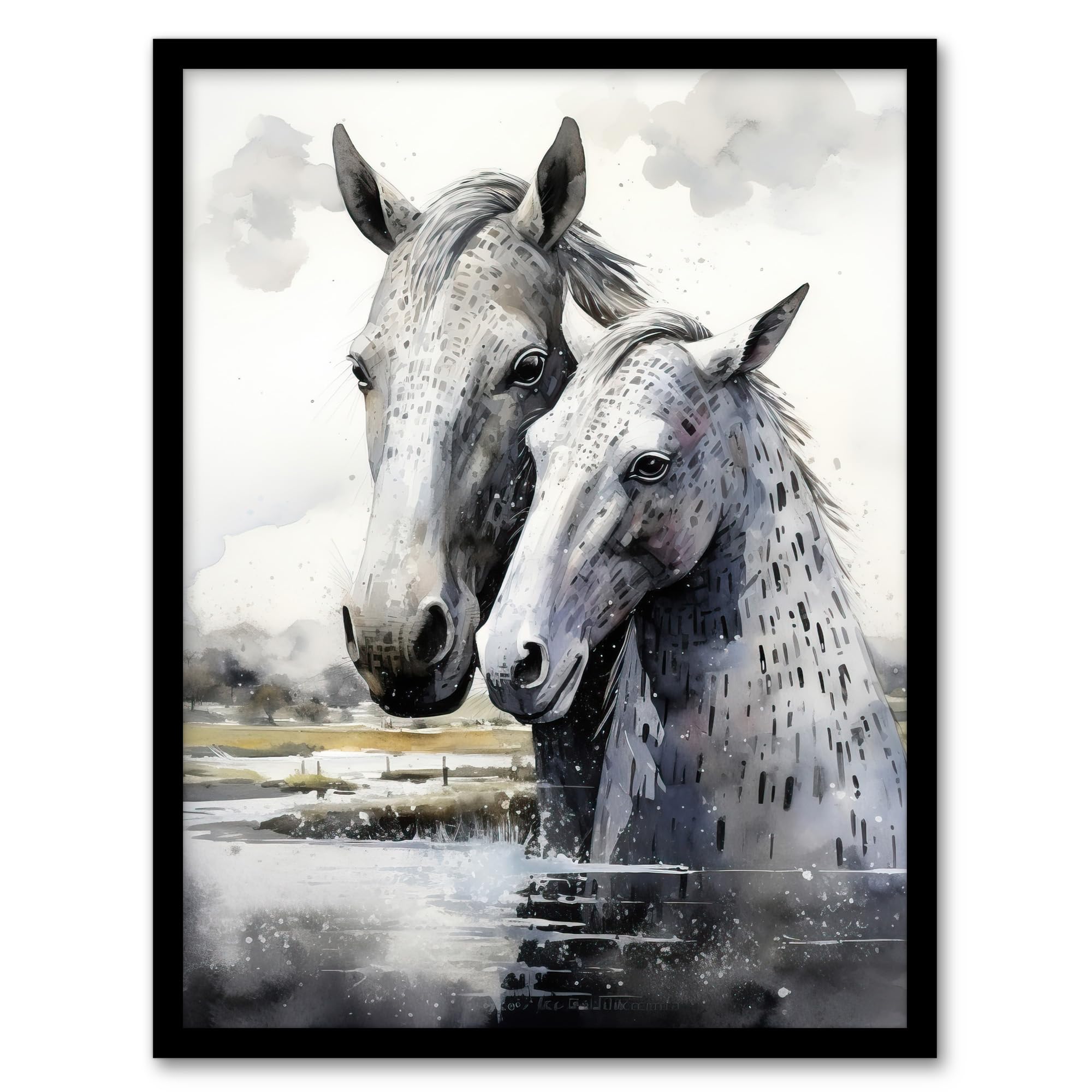 Artery8 The Kelpies Reimagined Watercolour Artwork Myth Legend Scotland Celtic Artwork Framed Wall Art Print A4