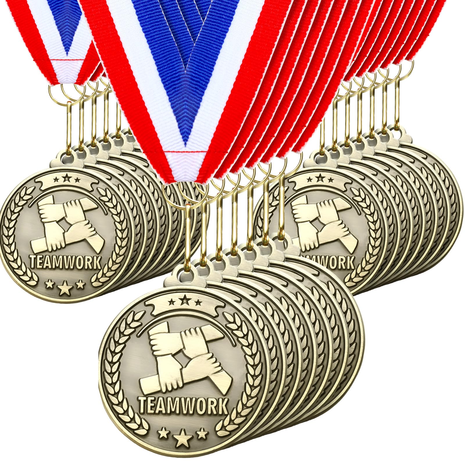 Quelay 30 Pcs 2'' Gold Awards Medals Bulk Winner Medals with Neck Ribbons Encourage Team Participation for Adults Trophy Award Prize Gift Competitions