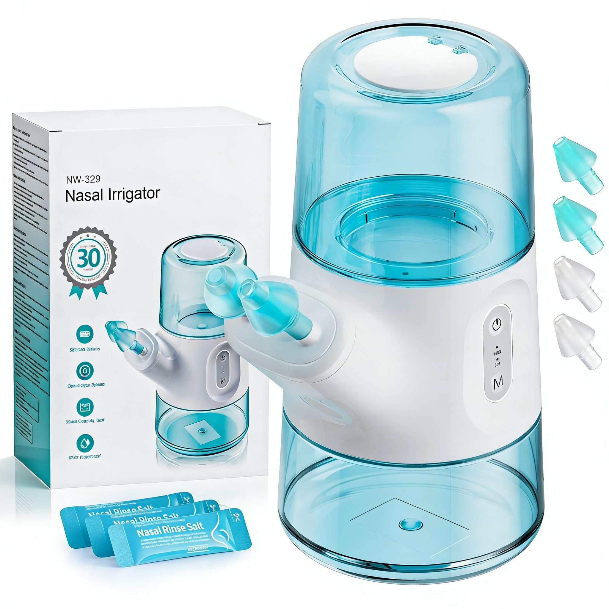 Nasal Irrigation System - Positive Pressure Sinus Rinse Machine, Dual Separate Tank, Auto Waste & Adjustable Flow Control - Household Nasal Washer for Allergy, Congestion & Sinus Care (301ML)