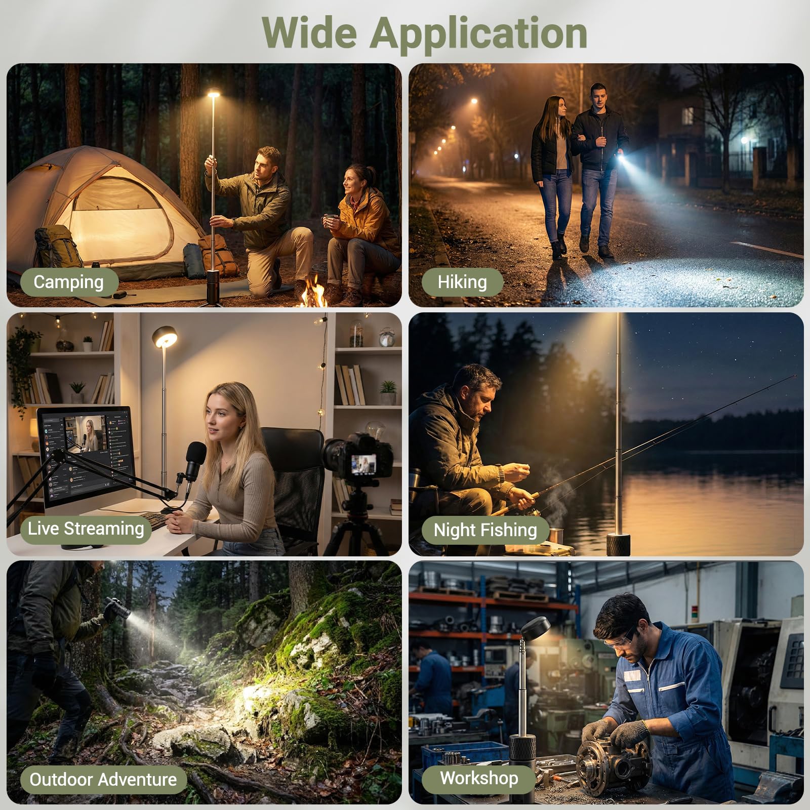 Lampes de camping télescopiques rechargeables 5400 mAh, étanches IP54 | lampe de tente de camping portable à LED, lampe de travail 600 lumens, 3 000/7 000 K, intensité réglable