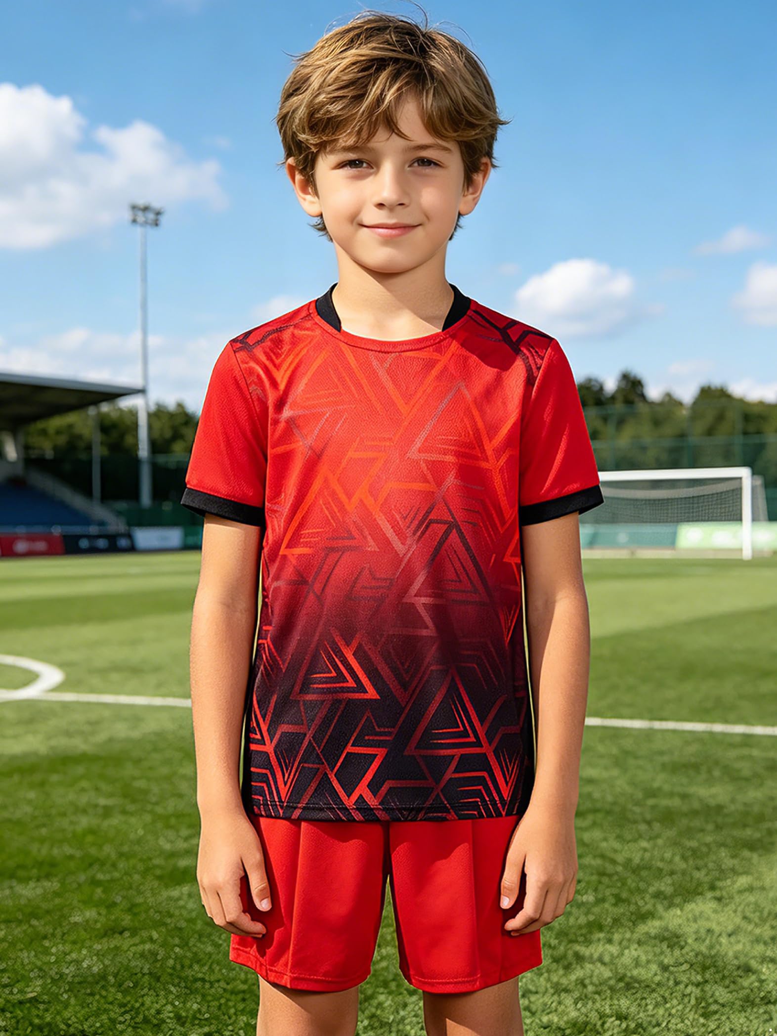 Set Trainingsanzug Sportanzug Sommer Jungen Kinder Kurzarm T-shirt Trikot mit Kurze Hosen Jogginganzug Fußball
