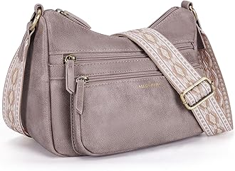 Missnine Crossbody Bags for Women Leather Purses Trendy Multi Pocket Shoulder Handbags with Adjustable Guitar Strap