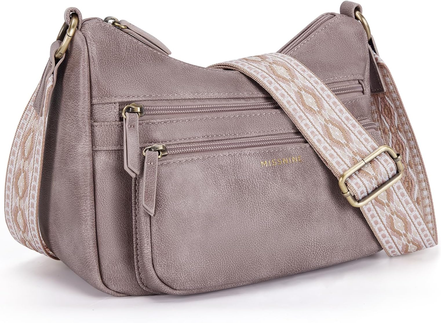 Missnine Crossbody Bags for Women Leather Purses Trendy Multi Pocket Shoulder Handbags with Adjustable Guitar Strap