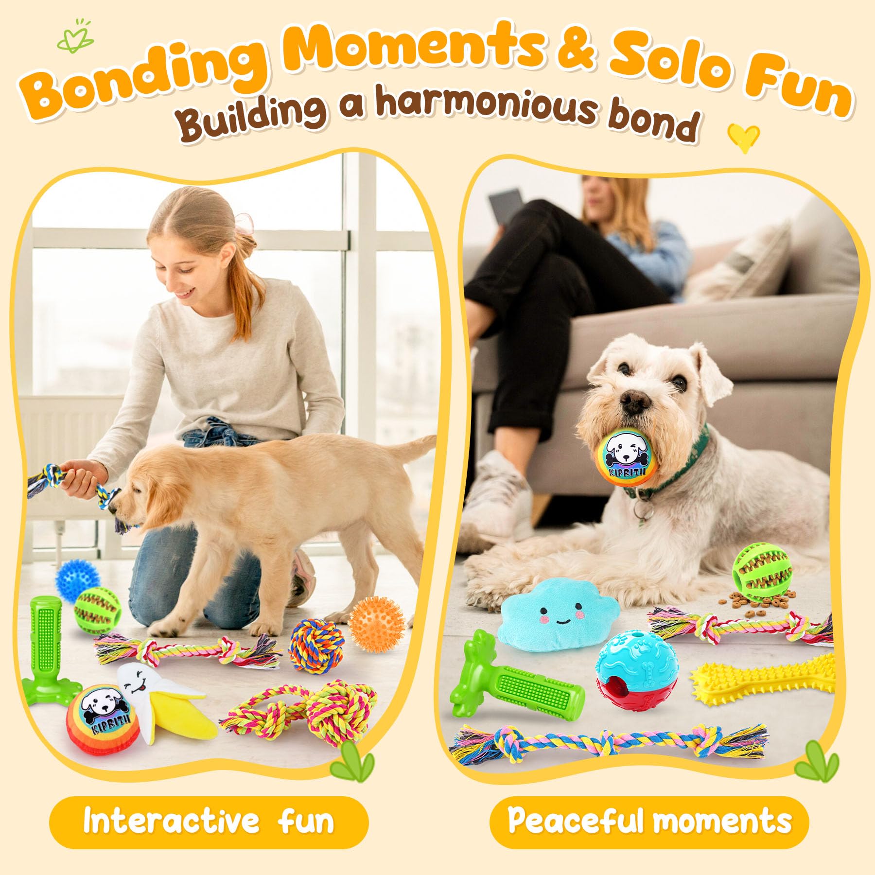 KIPRITII 25 Pack Verschiedene Hundespielzeuge Set - Ideal für Zahnen, Unterhaltung & interaktives Spielen, enthält Welpenspielzeug, Seilspielzeug, Leckerlibälle und quietschendes Hundespielzeug