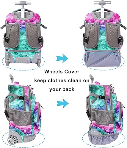 Miniatura 5 de Tilami Mochila con ruedas de 18 pulgadas, mochila con ruedas para escuela, universidad, estudiantes, viajes, niños y niñas, Nubes Verde