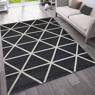 VIMODA Tappeto soggiorno colori pastello design rombi robusto a pelo corto in diversi colori, colore: antracite, dimensioni: 80 x 150 cm