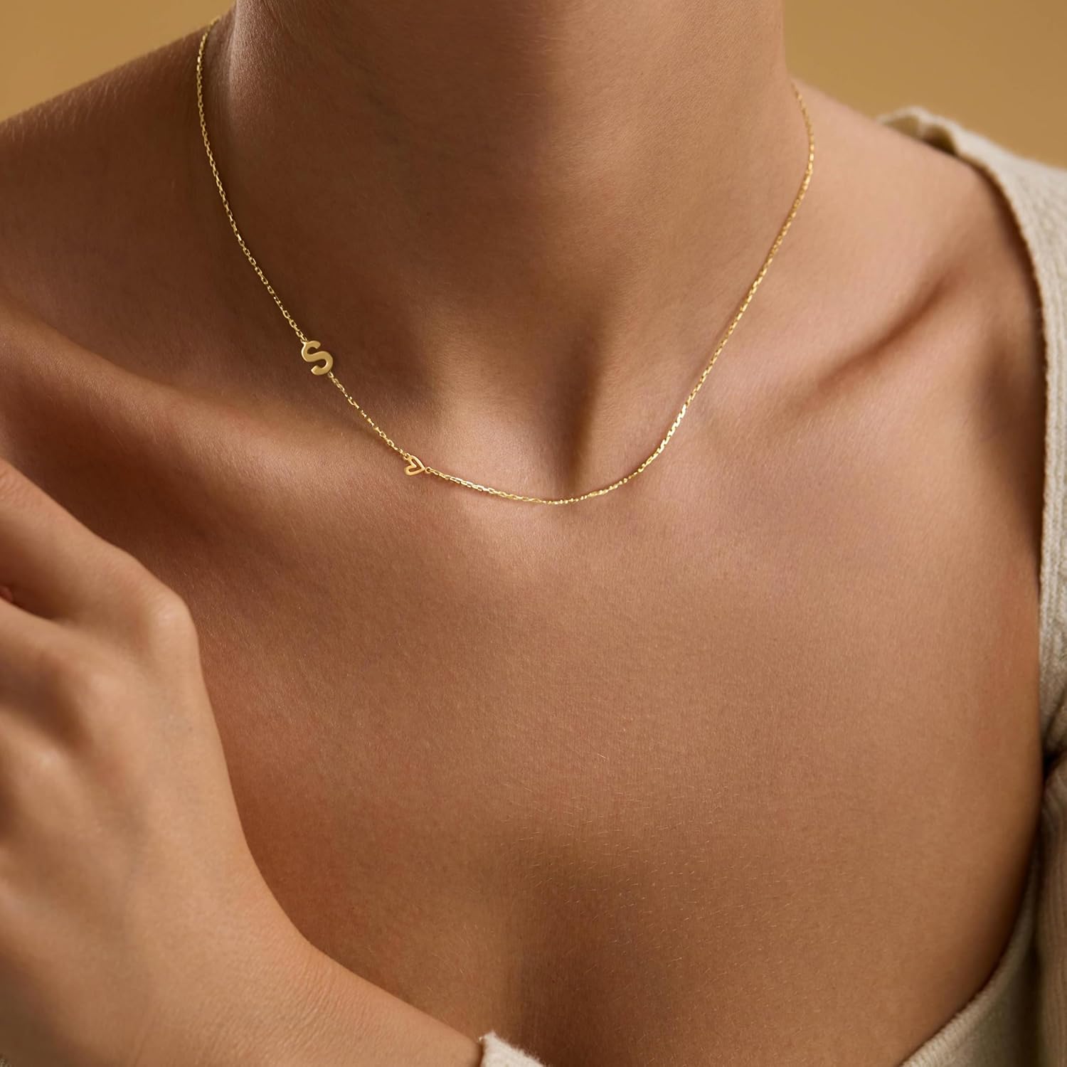 Initial Necklaces for Women,14k Gold Plated Initial Heart Charm Necklace Dainty Letter Choker Necklace for Women Trendy Cute Sideways Initial Custom Name Necklaces Personalized Gold Jewelry Gifts - Image 2