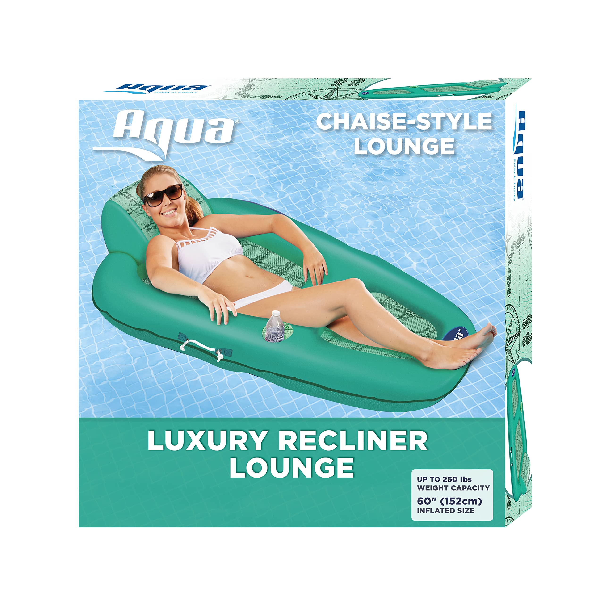 Aqua Luxury Water Pool Lounge – Extra Large – Inflatable Pool Floats for Adults with Headrest, Backrest, Footrest & Cupholder – Multiple Colors/Styles