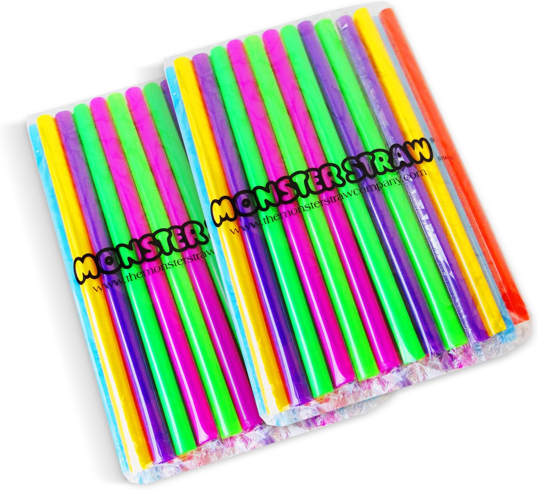 2 Pack Monster Straws®-Premium Sturdy Smoothie Straws, Reusable/Disposable Milkshake Straws, Recyclable Jumbo Wide Plastic Straws, Indv. Wrapped, ½" x 9" Extra-Long, 2 Packs of 35 Pcs. Asst. Neon