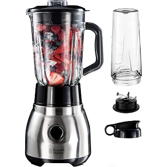 Russell Hobbs Stand Mixer Glass Steel 2-in-1, incl. to-go mug & lid, 1.5l glass container, blender 0.8 HP motor, pulse/ice cr
