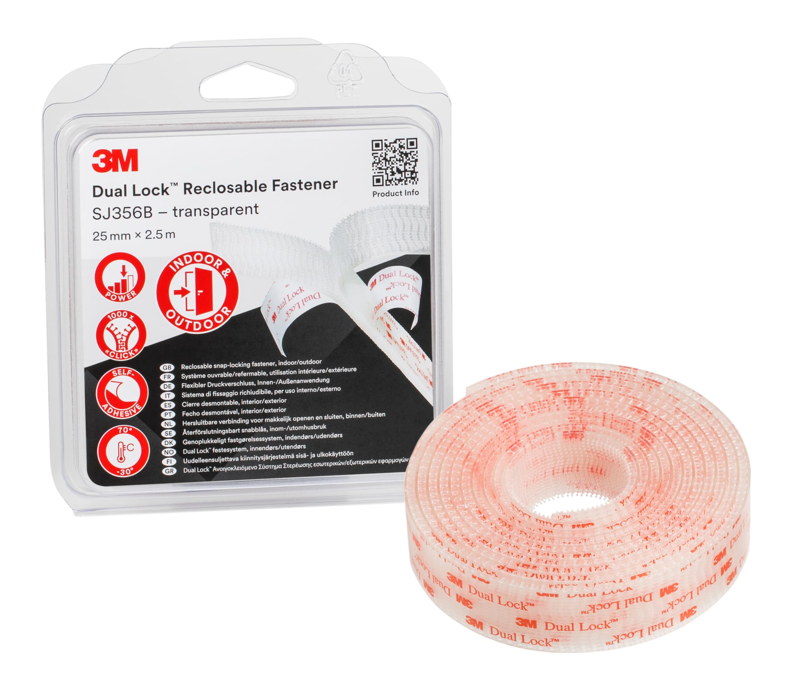 3M Dual Lock Reclosable Fastener Sj356b - Designed To Give A Translucent Appearance (Glass, Acryl Glass (Pmma), Polycarbonate) - 25Mm X 2.5M, Engaged 4054596308374