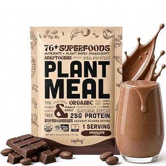 Plant Meal Replacement Shake - Chocolate - 25g of Plant Based Vegan Protein Powder, 76+ Organic Superfoods, Vitamins & Minerals, Mushrooms, Super Greens, Digestive Enzymes & Probiotics - 1 Serving
