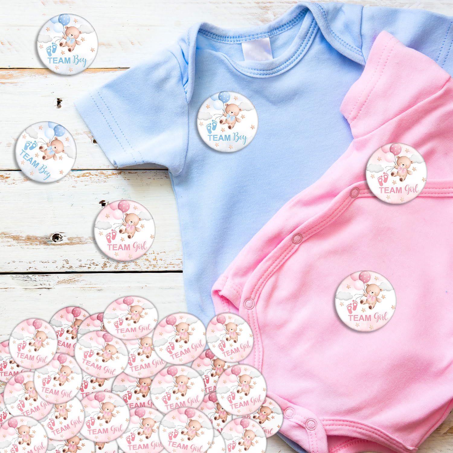 Przyciski ujawniające płeć na baby shower, przypinki drużynowe do ujawnienia płci, przypinki do gier dla gości, przypinki na imprezę dla dzieci, przypinki do gier imprezowych, 30 szt. 30 szt. 3,5 cala
