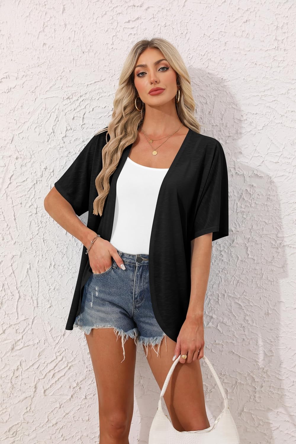 Womens Kimono Cardigans Open Front Short Sleeve Lightweight Beach Cover Up Casual Summer S-2XL - Image 2