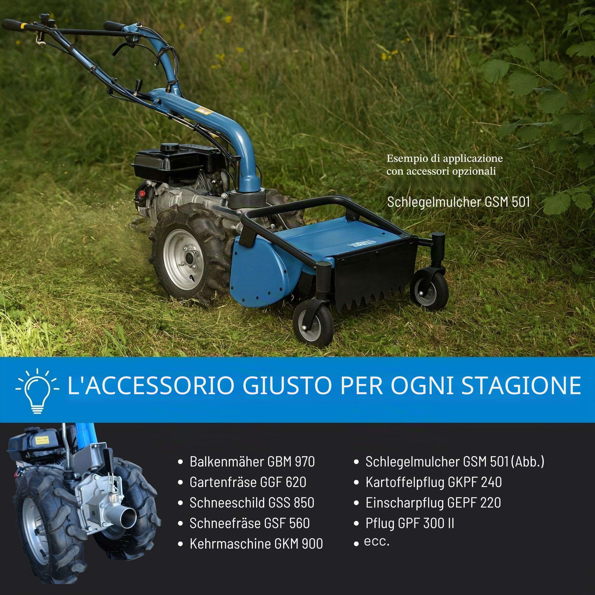 Güde 95187 motocoltivatore GME 6.5 V (Motore Güde Power-Engine a 4 Tempi, 4 Marce, Funzionamento dell'albero di Alimentazione degli allegati)