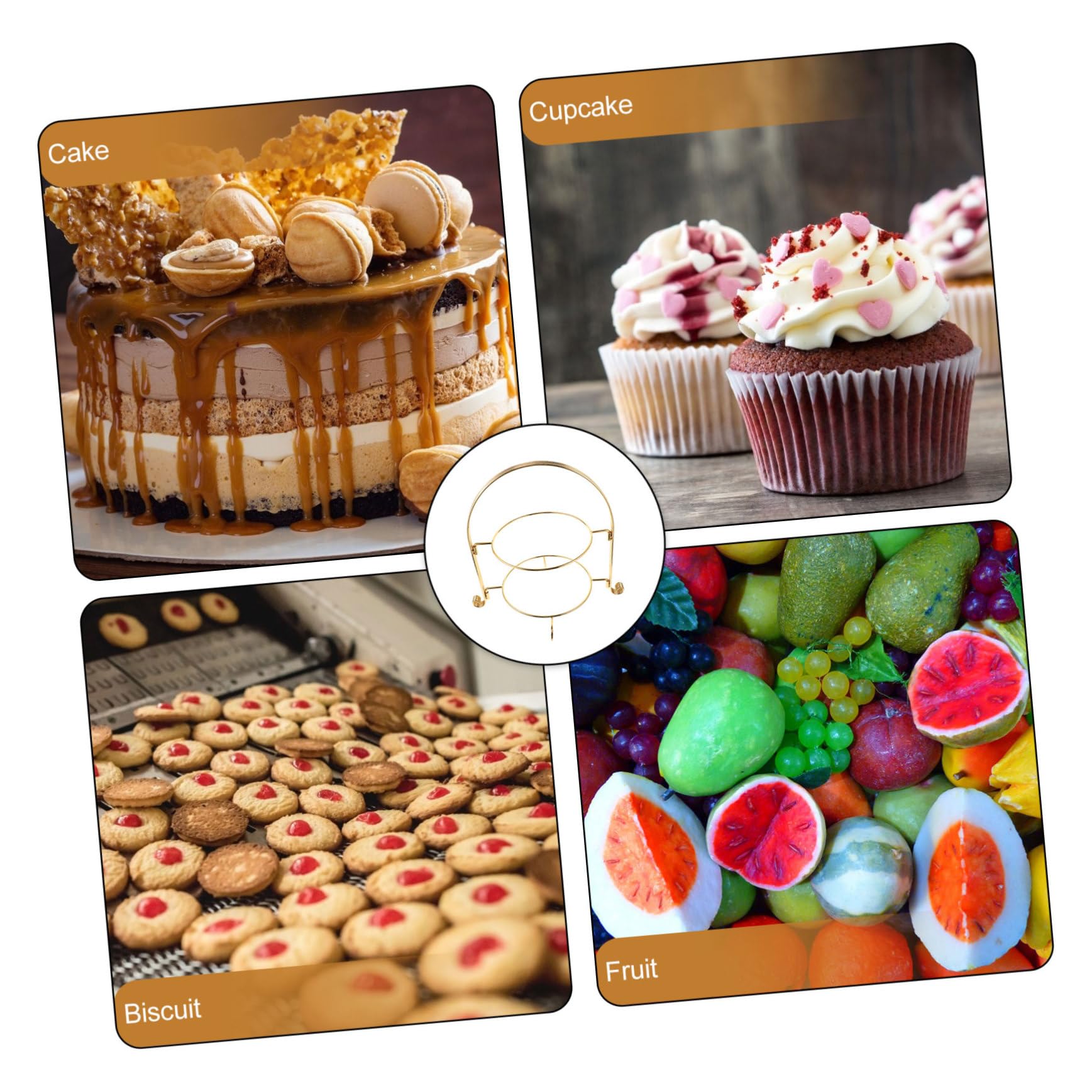 SOLUSTRE Vassoio Dolci a 2 Livelli in Metallo Oro, Alzatina per Dolci Smontabile e Facile da Montare, per Dessert, Muffin e Matrimoni