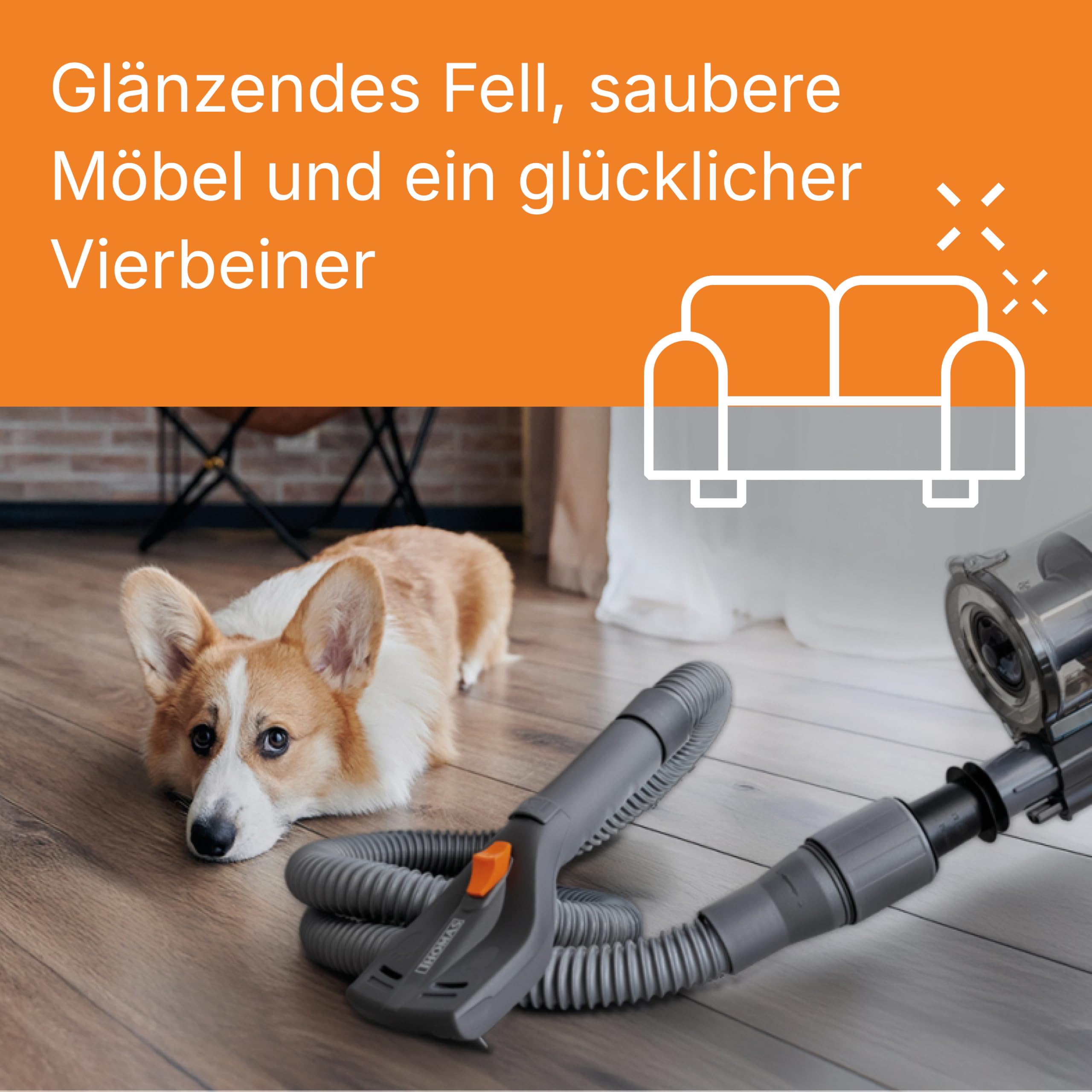 THOMAS Fellpflege-Set für Hund/Katze, Sanft, Weniger Tierhaare | Kompatibel mit Staubsaugern, Verschiedene Fellarten, Verlängerungsschlauch