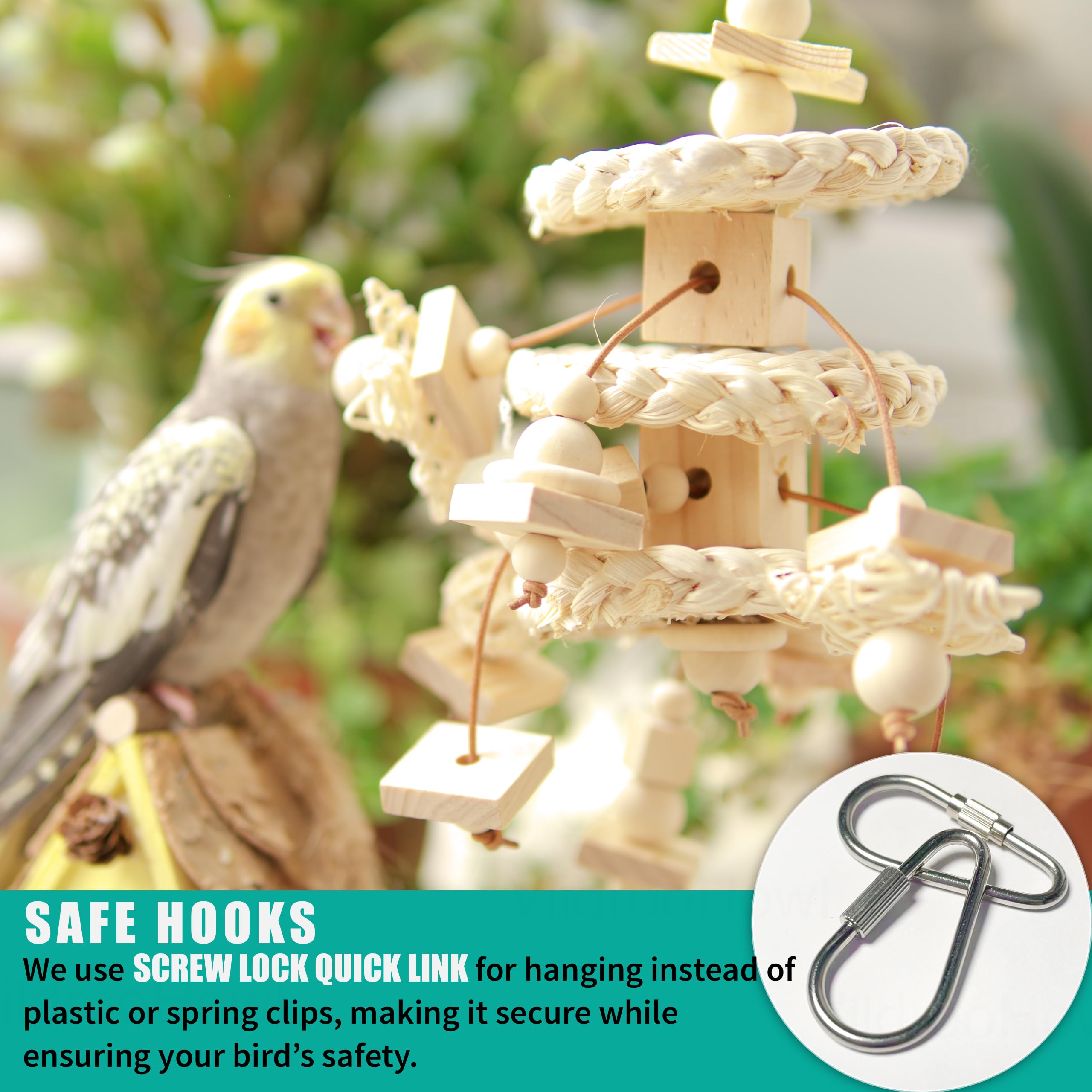 Natural Bird Toys for Quaker Parrot, Lovebird, Parakeet, Cockatiel & Conure – for Chewing, Shredding & Foraging, Corn Husk, Wood & Vine with Leather Cord for Small & Medium Birds - image 4