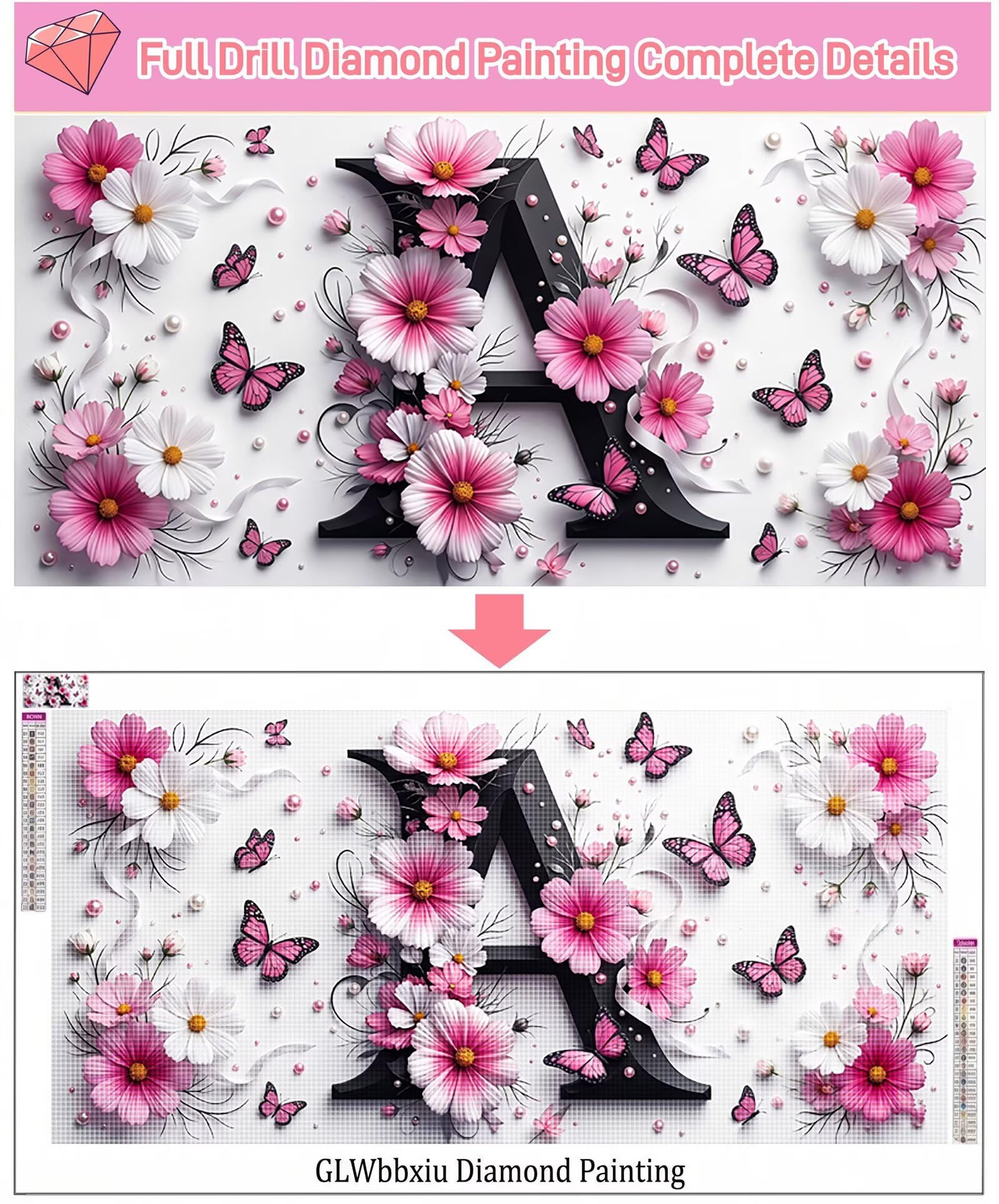 Diamond Painting Schmetterling, Brief Diamond Painting Erwachsene, 5D DIY Vollbohrer Diamanten Paint by Numbers, Kreatives für Erwachsene für Home Wand Deko, Geschenke für Frauen, 60x120cm, Cod-866