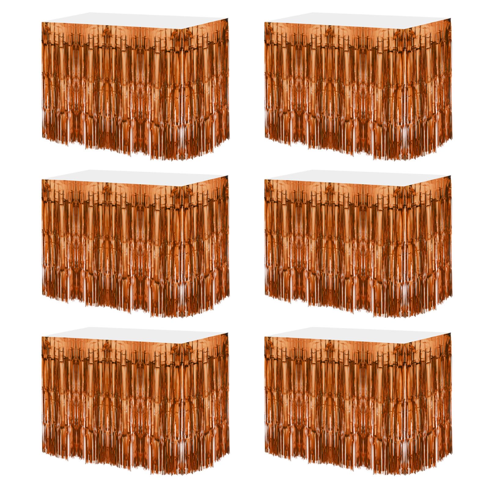 MECCANIXITY 6 Pcs 29x108 Inch Bronze Metallic Foil Fringe Tinsel Table Skirts for Rectangle Tables Tinsel Backdrop Curtain for Wedding Birthday Party Decoration