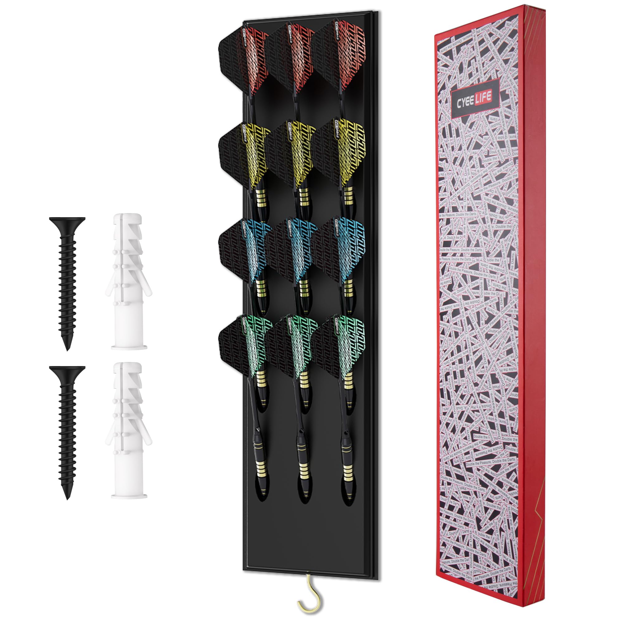 CyeeLife Darts Holder Wall Mounted Displays 12 Steel and Soft Tip Dart,Darts Caddy for wall with Metal Hook,Dart Accessory