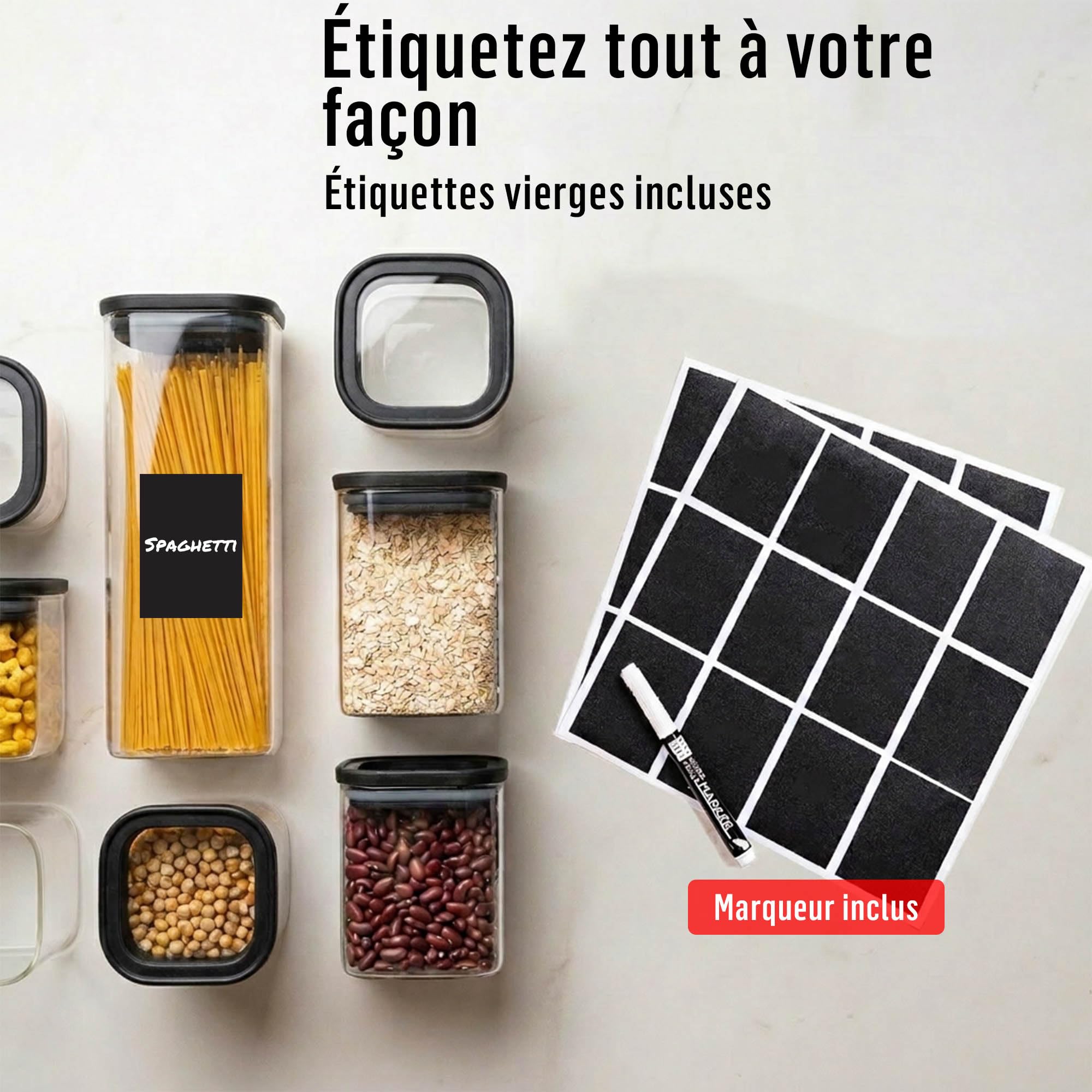 Deco haus Bocaux en Verre Hermétique +ÉTIQUETTES - Bocal en Verre 6x 1600ml