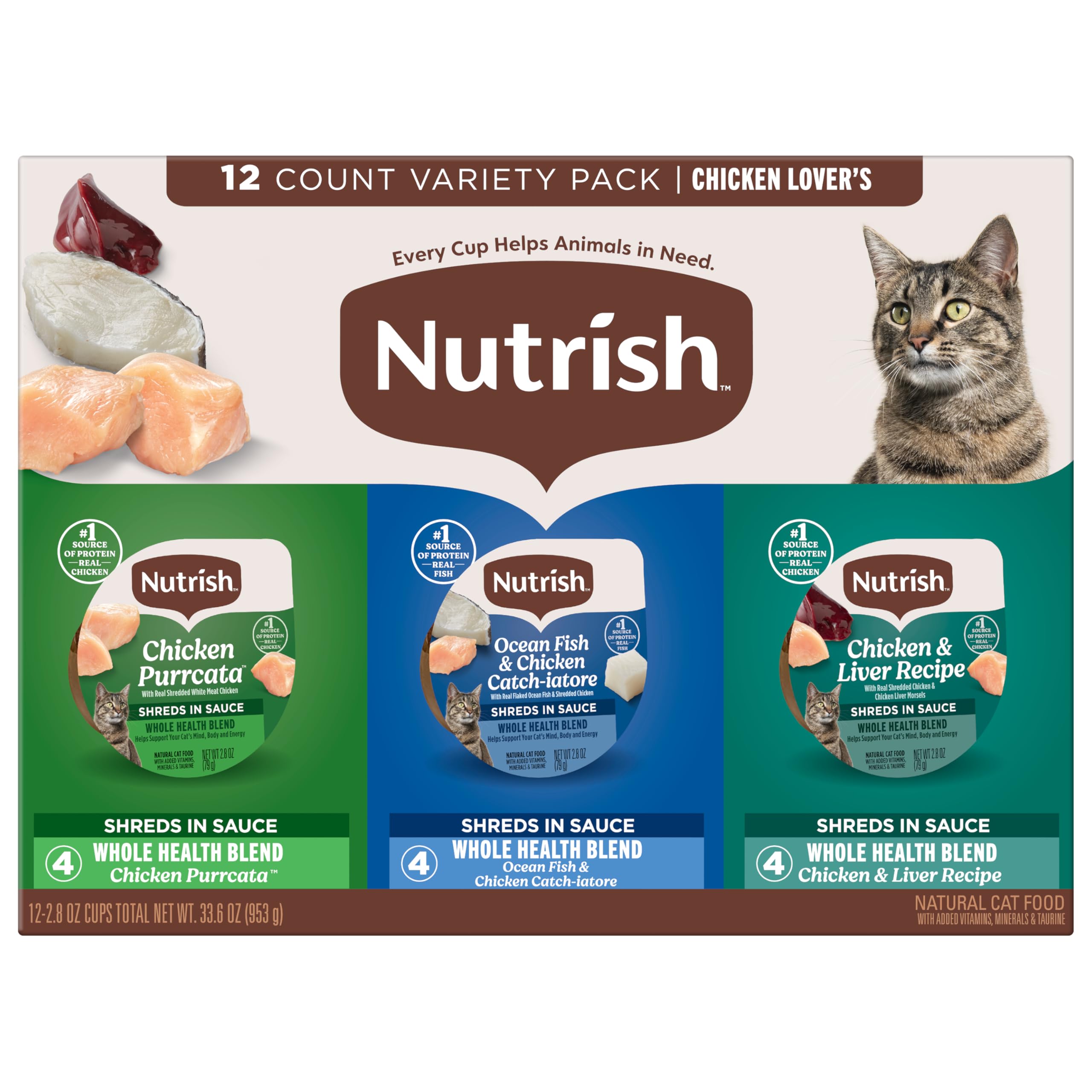 Grain Free Chicken Lover's Whole Health Blend Variety Pack Wet Cat Food, 2.8 oz. Cup, 12 Count (Rachael Ray)