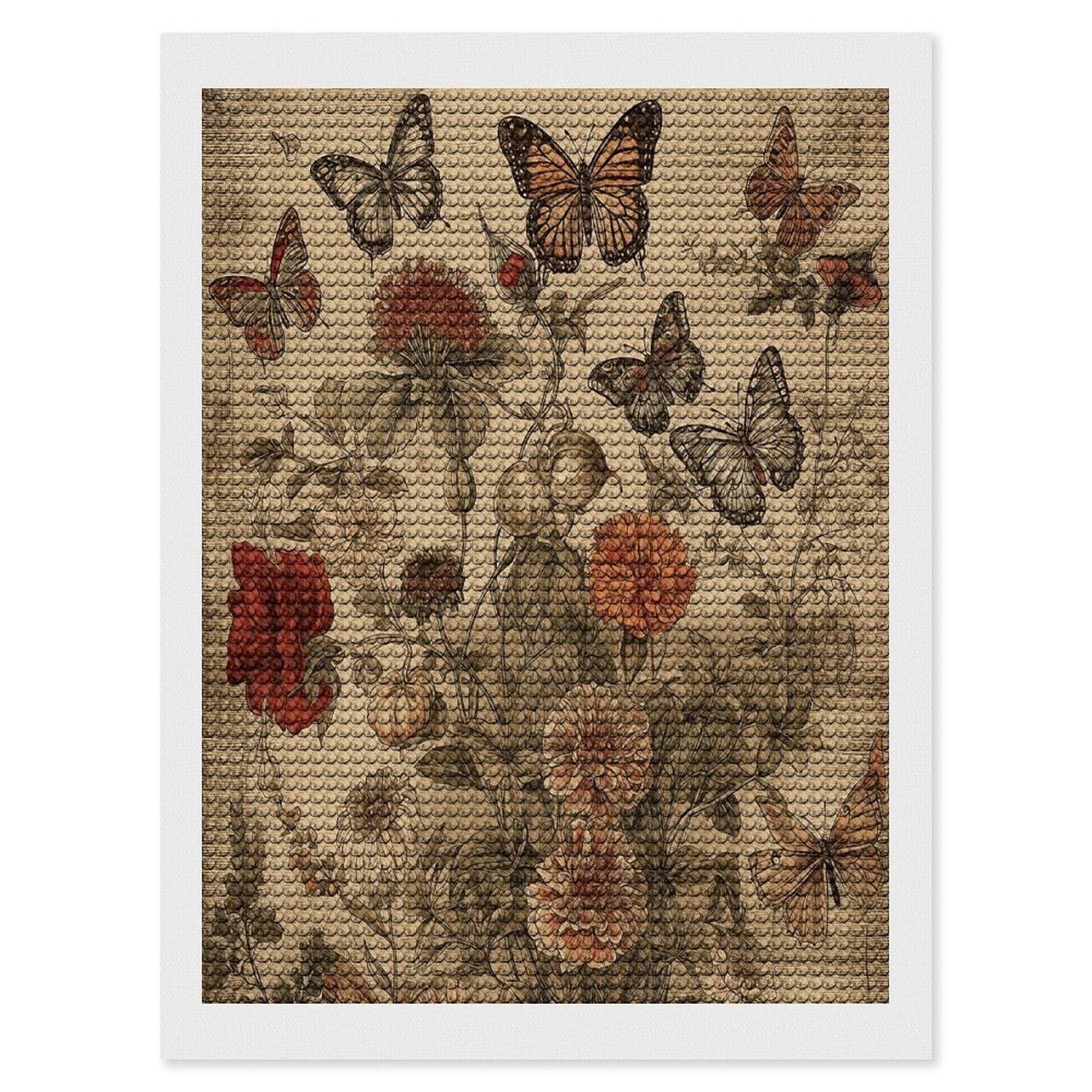 FekiLoot Wildflowers and Butterflies Paint by Numbers Kit for Adults Beginner DIY Diamond Dots Paintings Round Full Drill Diamond Art Kits Picture Diamond Art Painting Kits for Home Decor 12"x16"