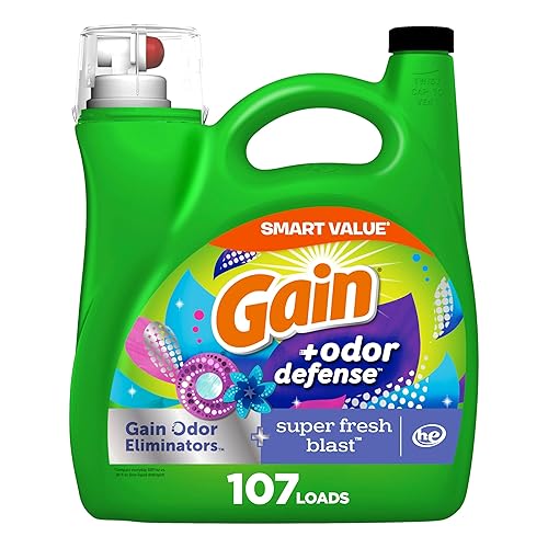 Gain + Odor Defense Liquid Laundry Detergent Super Fresh Blast Scent, HE Compatible, 107 Loads 154 fl oz, Gain Laundry Detergent, Liquid Laundry Detergent - 154 Fl Oz (Pack of 1)