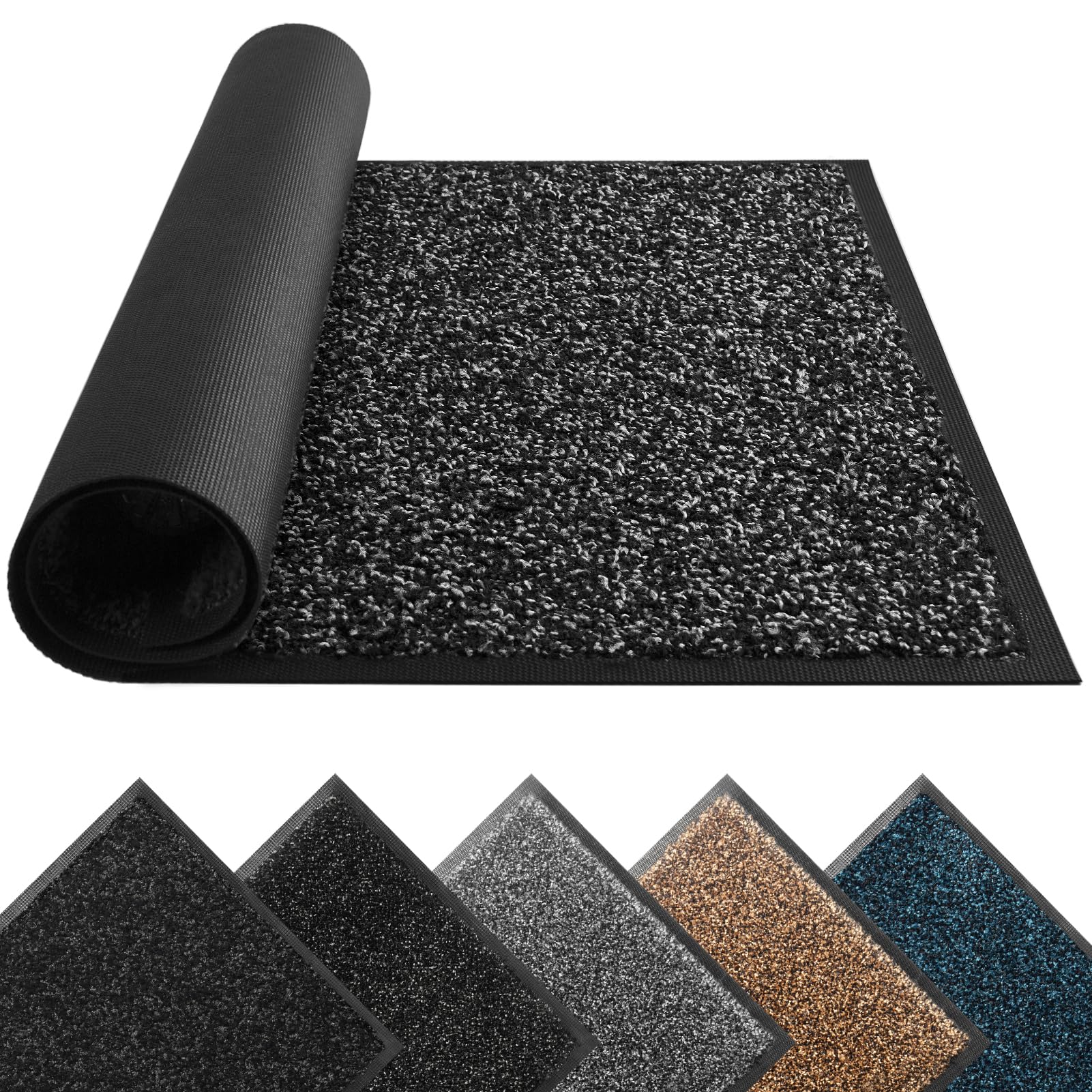 Door Mats Indoor Outdoor Heavy Duty Dirt Trapper - Non Slip Washable Door Mat with Rubber Backing Super Absorbent Floor Mat for Home, Perfect Dust Grabbing Doormats (Anthracite Black, 60cm x 80cm)