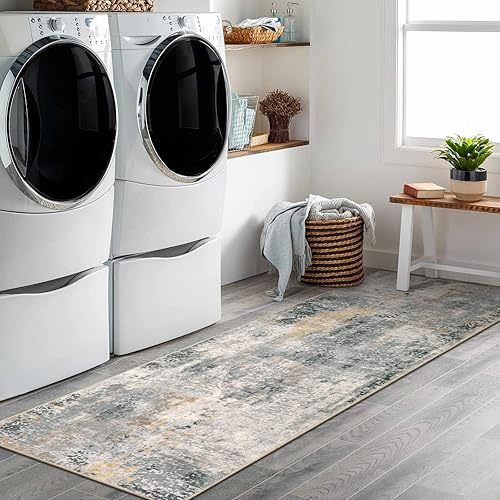 Miniatura 7 de Morebes Alfombra abstracta moderna de 2 x 7 pies, color gris, antideslizante, tapete de cocina, lavable, para interiores, para sala de estar, baño,