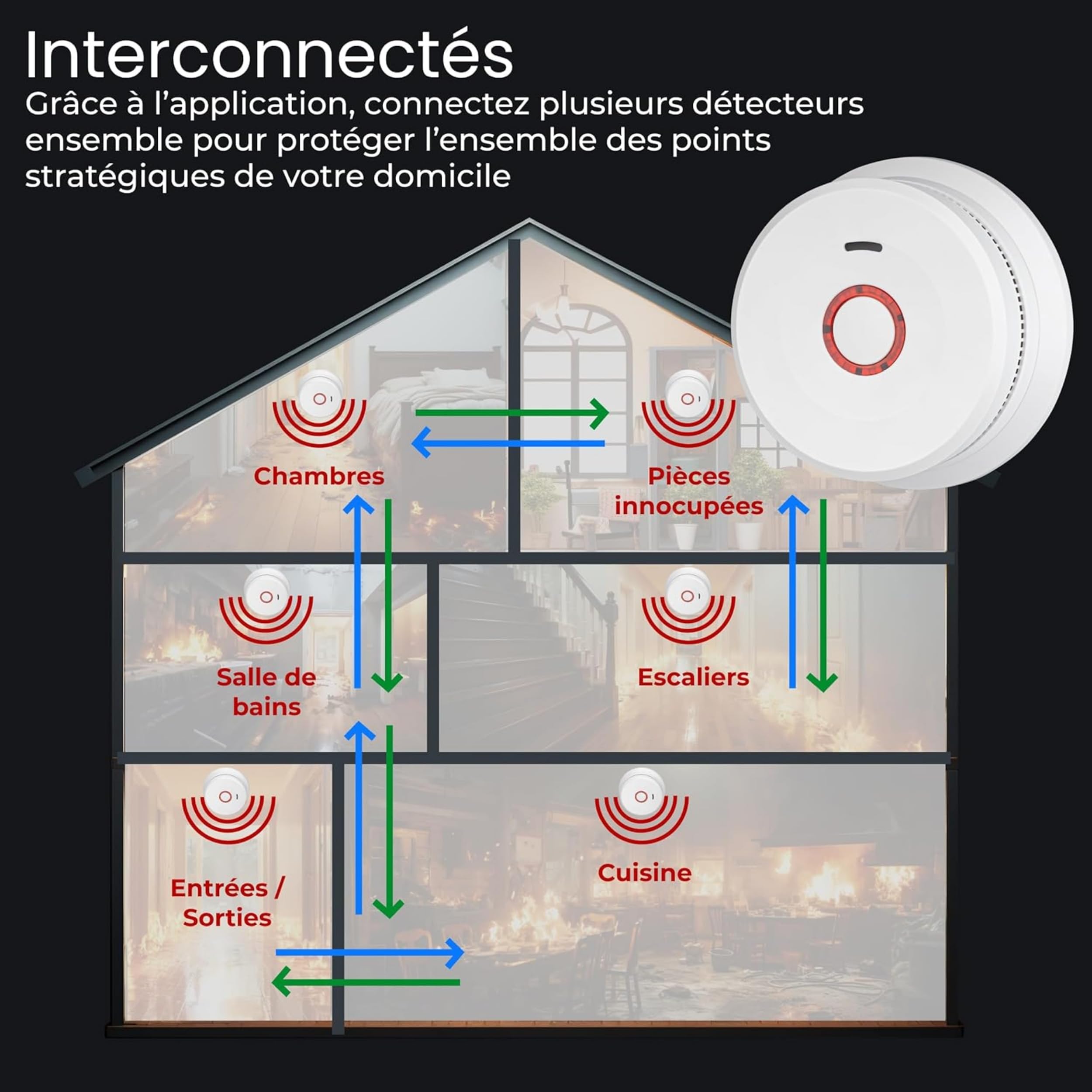 czujnik dymu podłączony WiFi NF alarm przeciwpożarowy dom inteligentny czujnik światła przycisk testowy naklejka magnes w zestawie standardowe EN14604