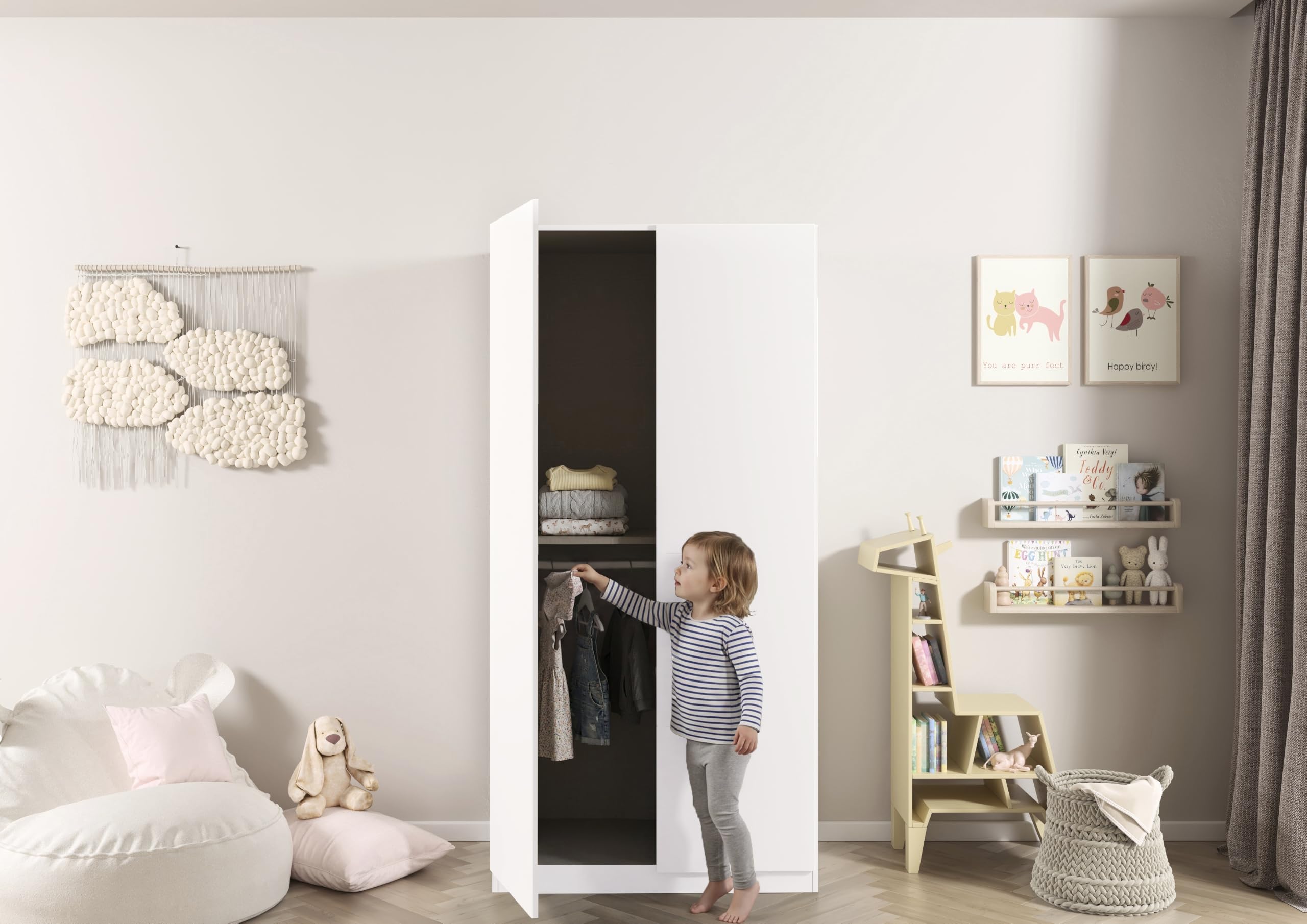 Rauch Möbel LUNIK, Kleiderschrank, Farbe Weiß, Breite 91 cm | Mehrzweckschrank mit patentiertem Schnellmontagesystem, 2-türig, Push-to-open-Funktion, für Kinderzimmer, Homeoffice, Flur