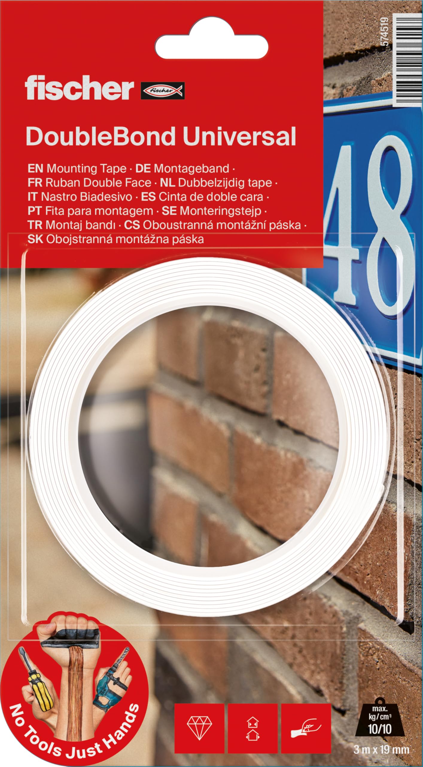 Fischer White Double Sided Universal Sticky Tape, High Strength
