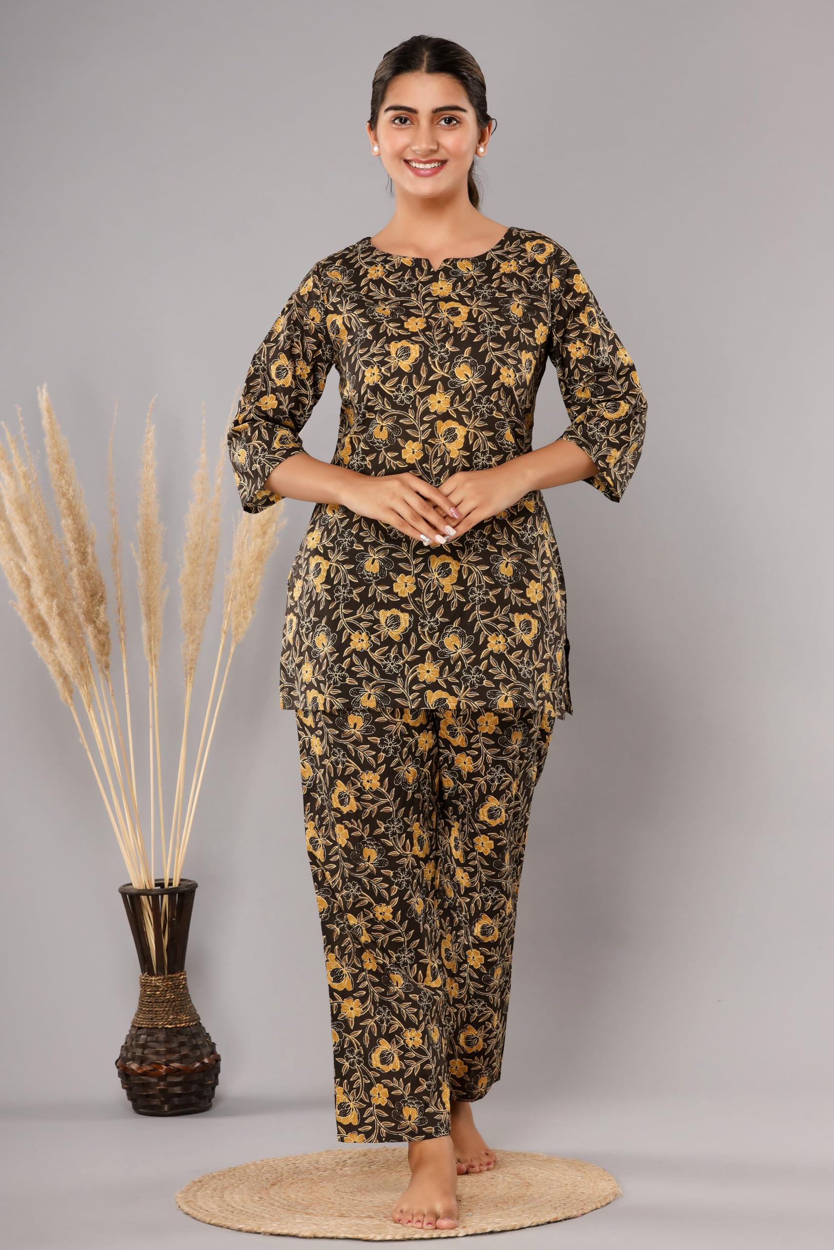 Women Printed 1 top, 1 pyjama Cotton KC312 Dark Green 2 Night Suit Set-picture-16