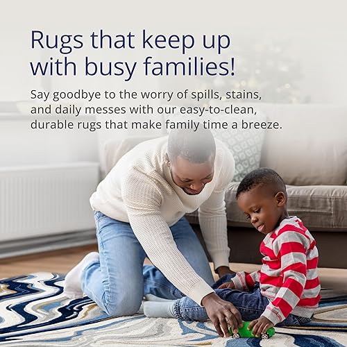 Miniatura 5 de Abani Regal Collection - Alfombra de área, diseño abstracto ondulado azulgris, 8 x 10 pies, fácil de limpiar, duradera para niños y mascotas, no