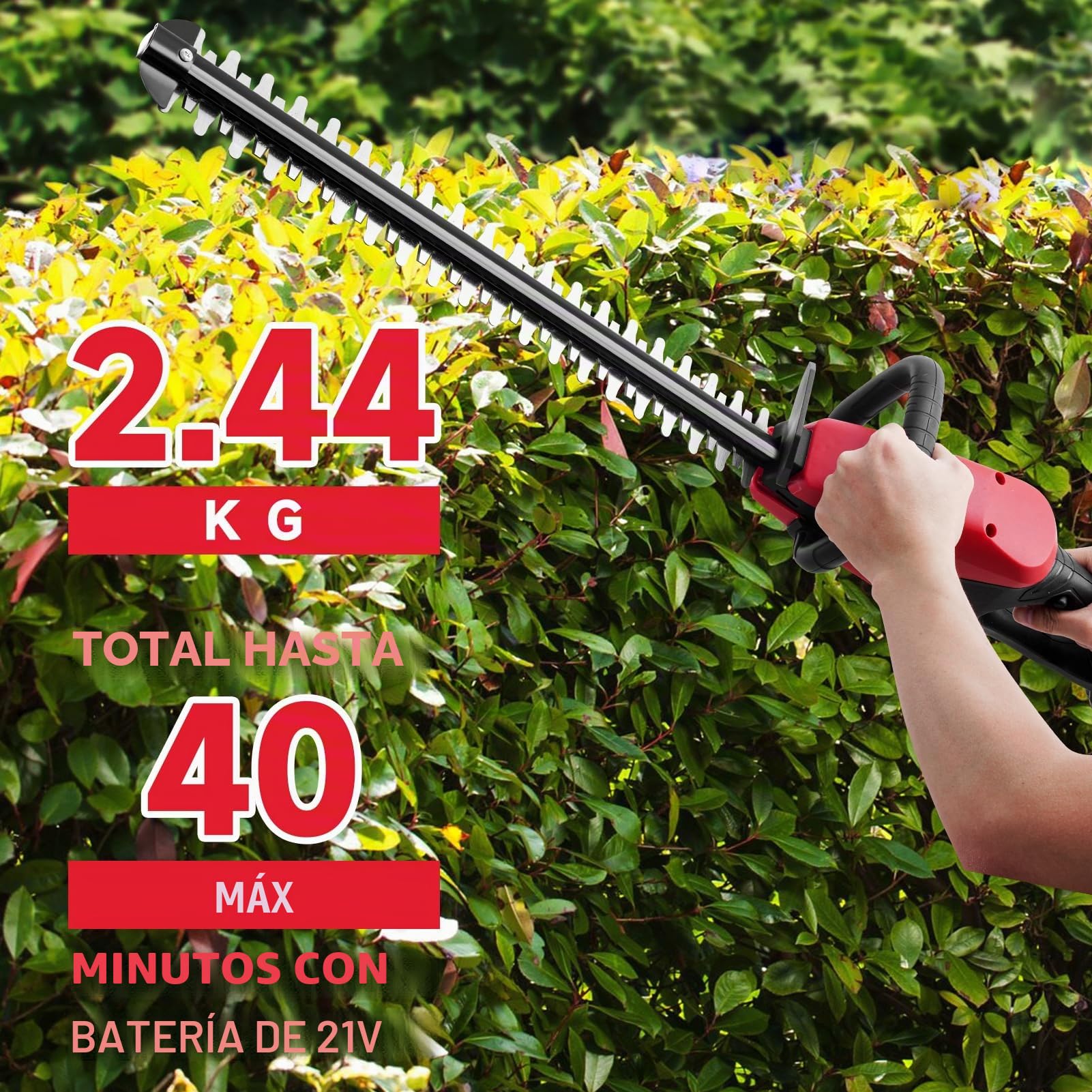 Cortasetos con batería Profesional, Cortasetos de jardín, 50 cm de Longitud de Corte, con 2 baterías y Cargador, Distancia Entre Dientes de 15 mm, Cuchillas de Corte duales, Incluye Guantes, Funda